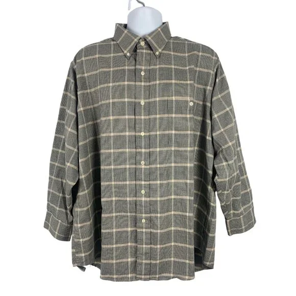 Van Heusen Mens Top Button Up Long Sleeve Gray Plaid Dress Shirt Size 17.5 32/33 - Picture 1 of 14